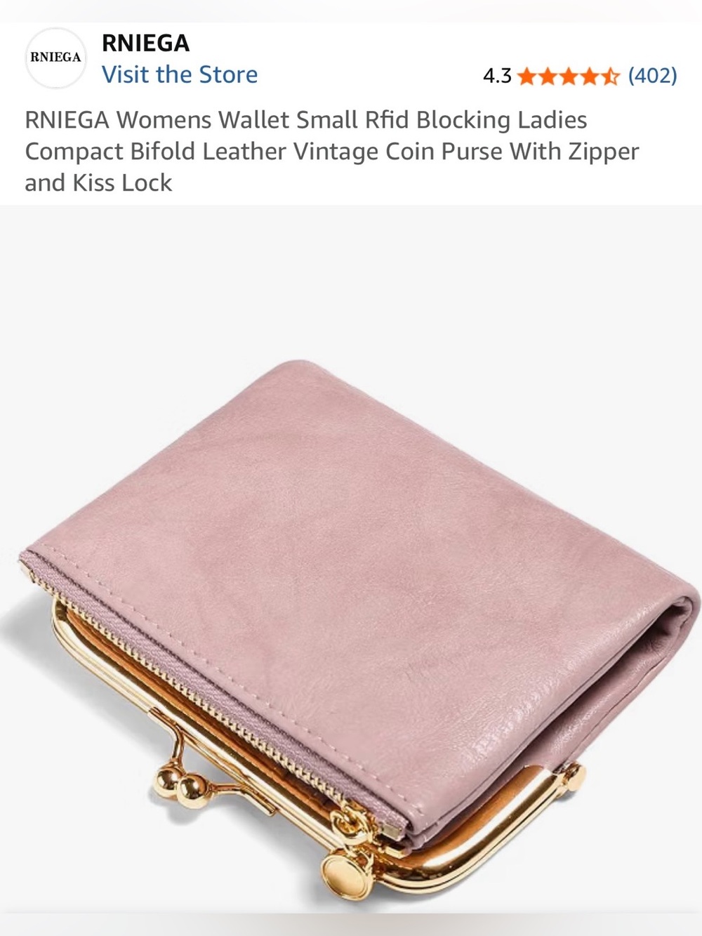 Rniega Pink Leather Bifold Wallet with RFID Protection